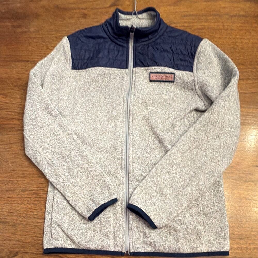 Vineyard Vines Youth Medium 12-14 Gray/Blue Full Zip Fleece Jacket Casual